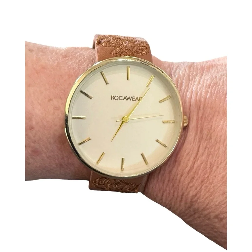Rocawear Women's Gold Tone Quartz Watch Brown Floral Strap 6269